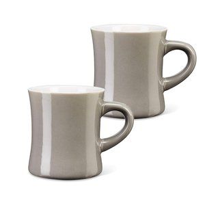 (Set of x2) Diner Look 120z Mugs - Grey - Retro Look